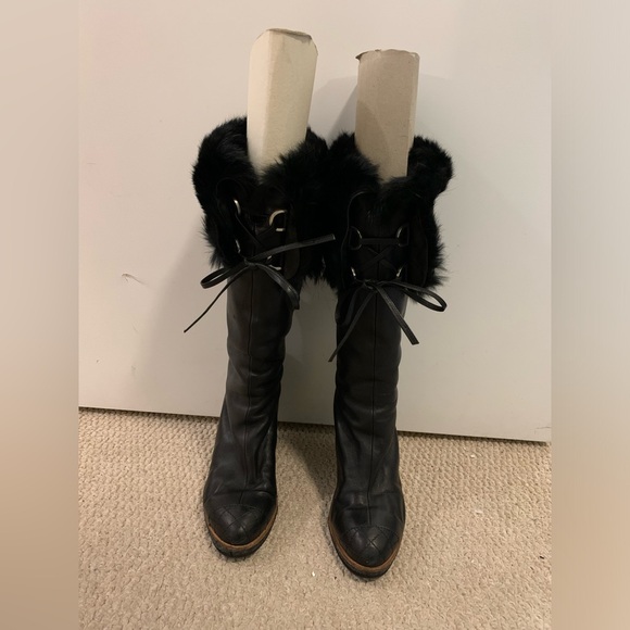 RESERVED - Authentic CHANEL Leather Fur Boots (Only available until Nov 15) - Picture 1 of 13